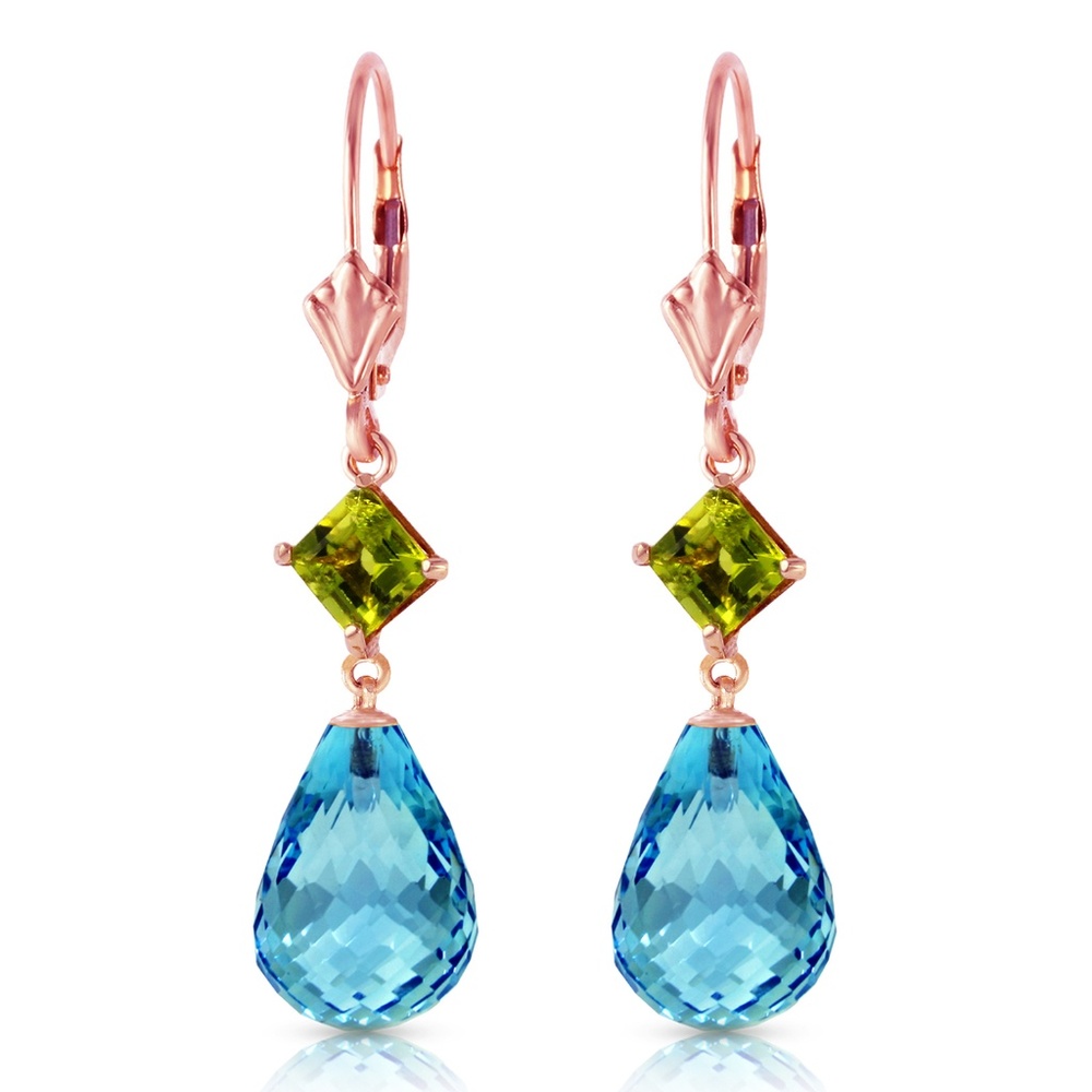 GOLD LEVER BACK EARRING WITH PERIDOT & BLUE TOPAZ - Picture 2 of 5